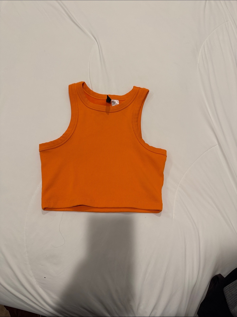 Divided Orange Ribbed Cropped Tank